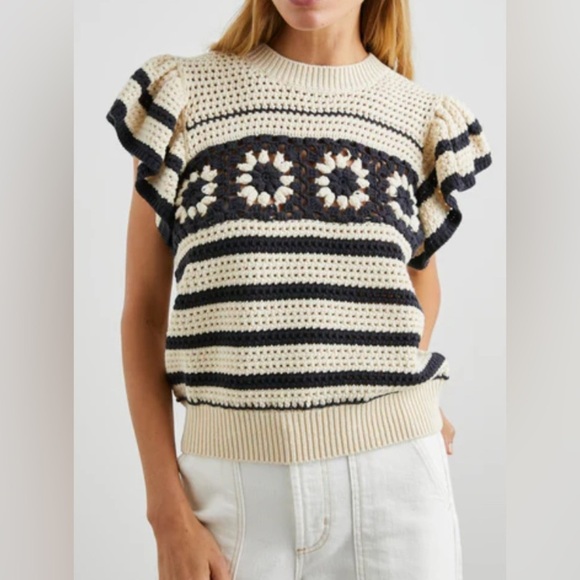 Rails Penelope Flutter Sleeve Crochet Short Sleeve Sweater Top Size Medium - Picture 1 of 6